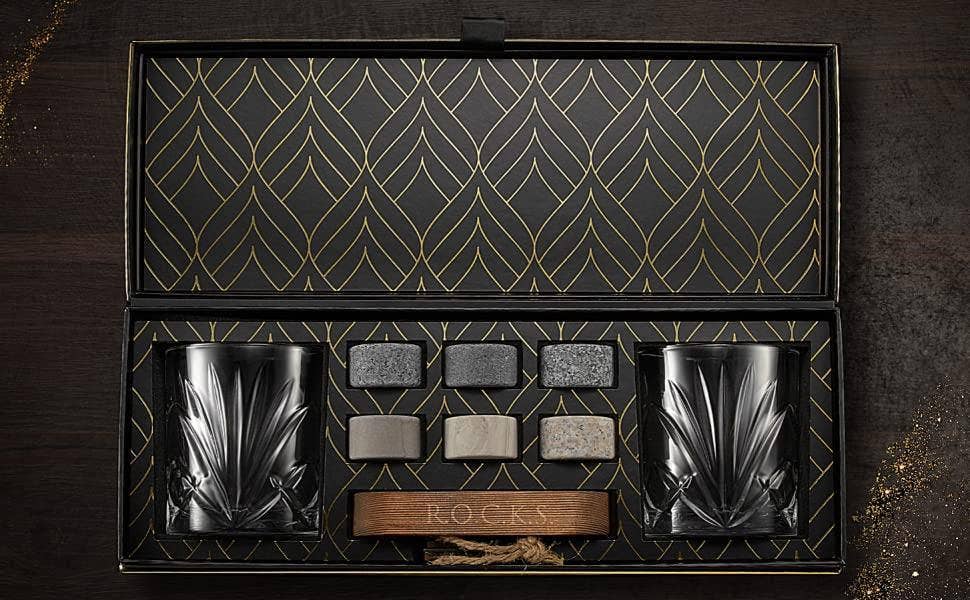 ROCKS Whiskey Chilling Stones ROCKS Whiskey Chilling Stones - The Connoisseur's Set - Palm Whiskey Glass Edition