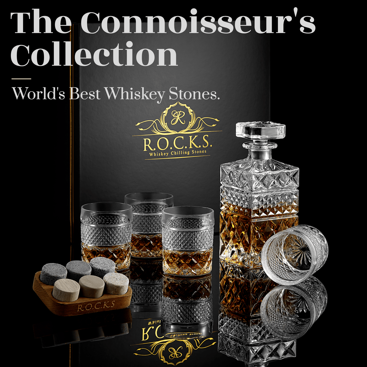 ROCKS Whiskey Chilling Stones ROCKS Whiskey Chilling Stones - Whiskey Decanter With Glasses & Chilling Stones Gift Set