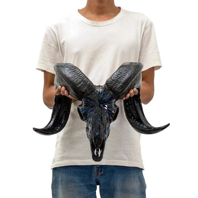 Skull Bliss Ram Skull Blue Mirror Mosaic Ram Skull - Skull Bliss