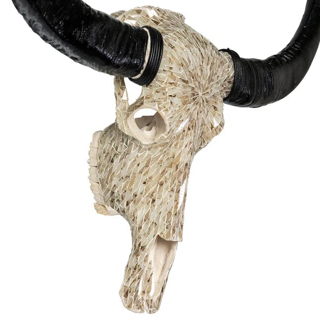 Skull Bliss Skull Beige Mirror Mosaic Buffalo Skull w/Stand