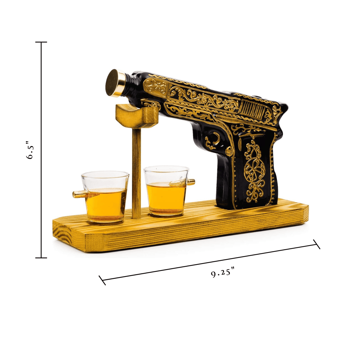 The Wine Savant / Khen Glassware Whiskey Decanter Glass Hand Painted Pistol Gun Decanter & Shot Glasses Set