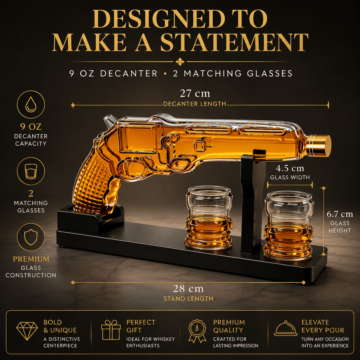 The Wine Savant / Khen Glassware Whiskey Decanter Whiskey Decanter Set 7.7 Oz with Two 1.6 Oz Shot Glasses