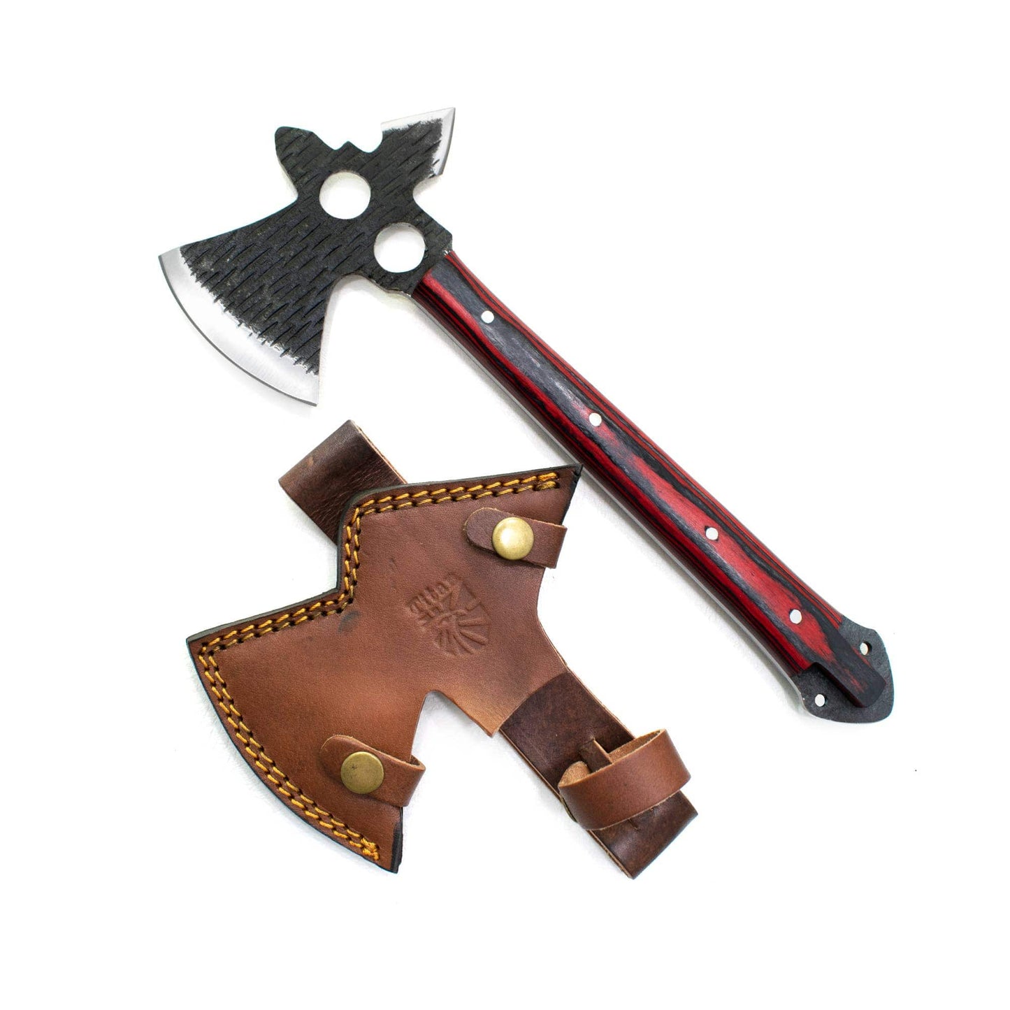 Titan International Damascus Axe Hand Forged Carbon Tomahawk BY TITAN TK-010: Red