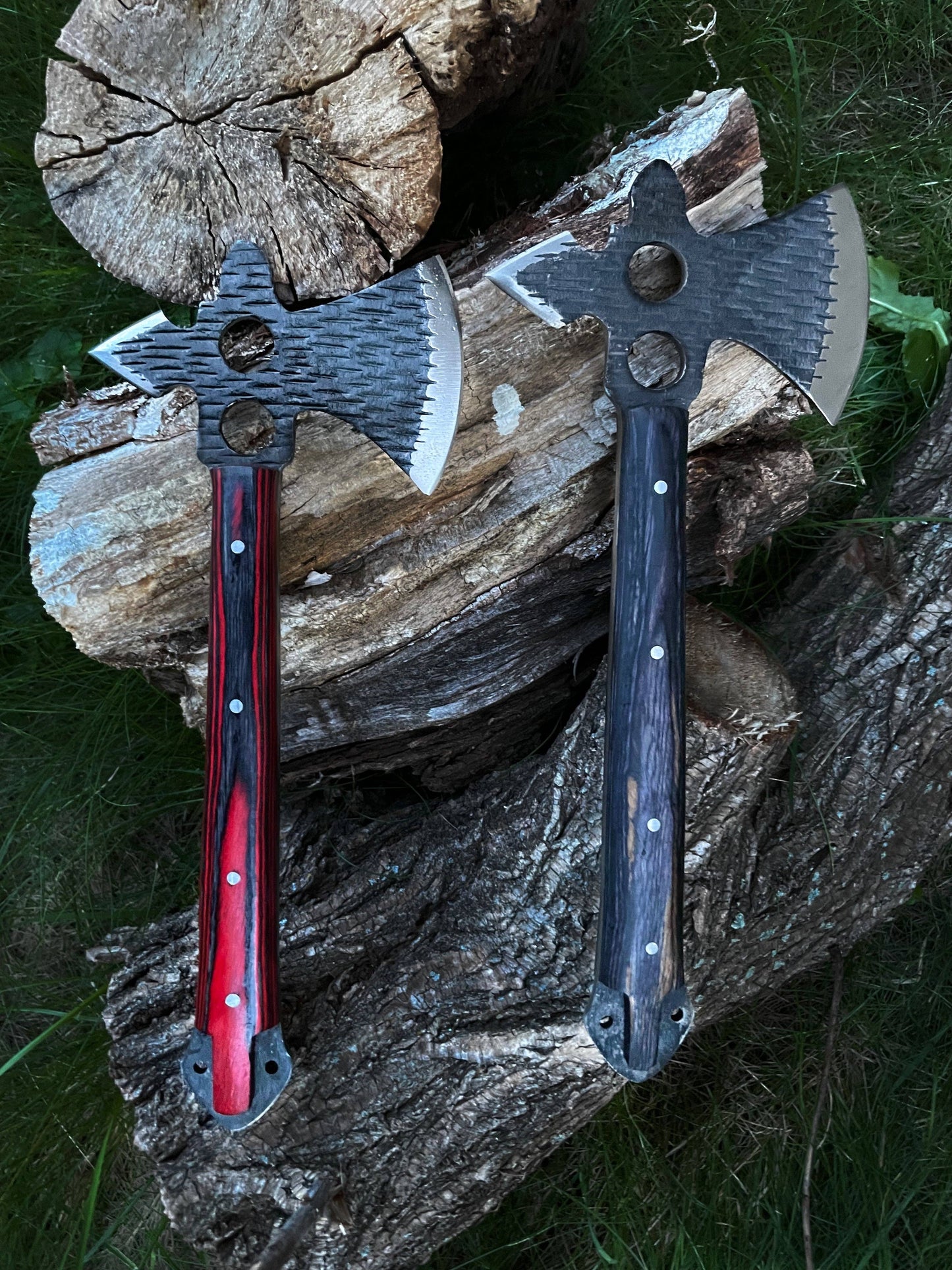 Titan International Damascus Axe Hand Forged Carbon Tomahawk BY TITAN TK-010: Red