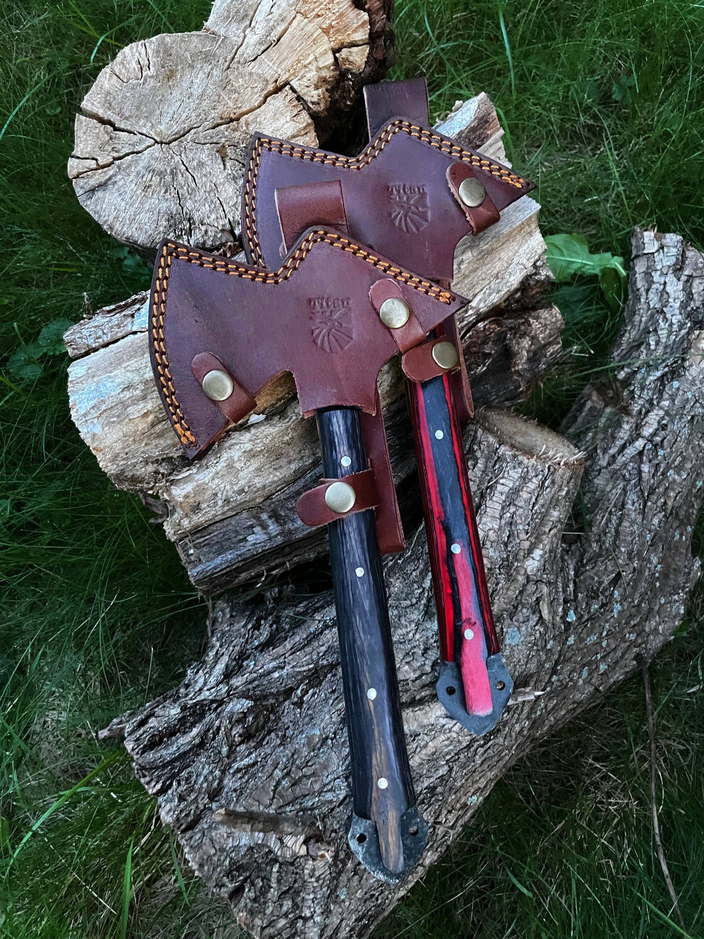 Titan International Damascus Axe Hand Forged Carbon Tomahawk BY TITAN TK-010: Red