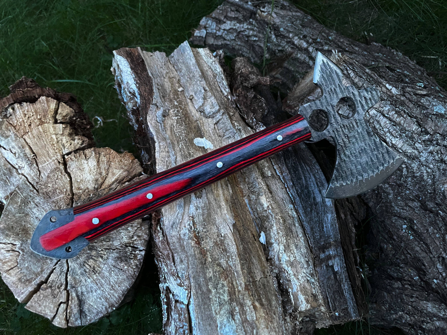 Titan International Damascus Axe Hand Forged Carbon Tomahawk BY TITAN TK-010: Red