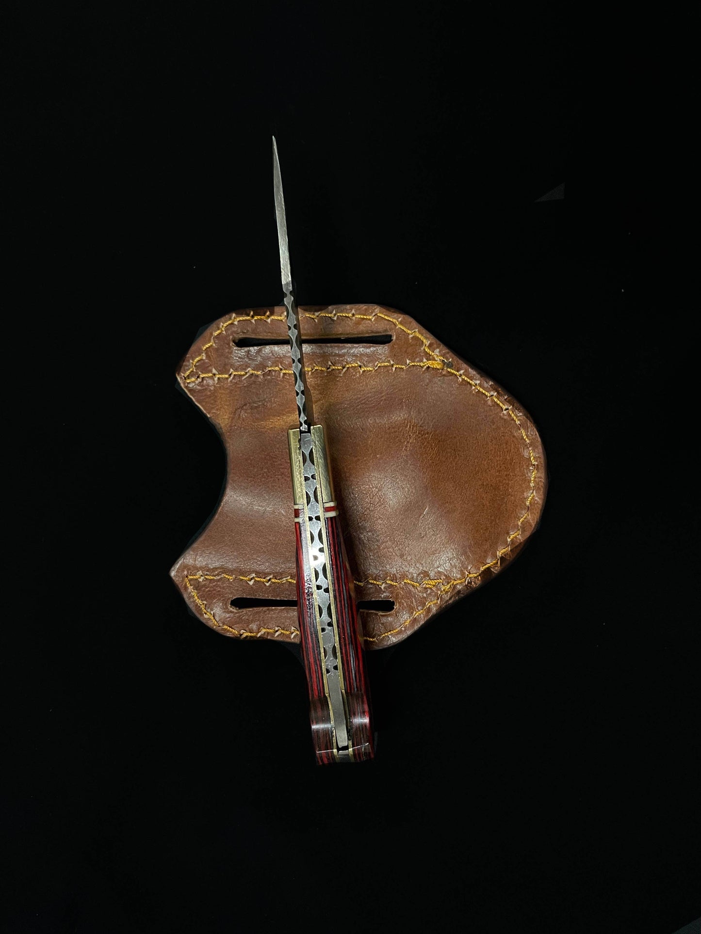 Titan International Damascus Pocket Knife BP-007 Red Damascus Steel Folding Knife Limited Run /Pancake