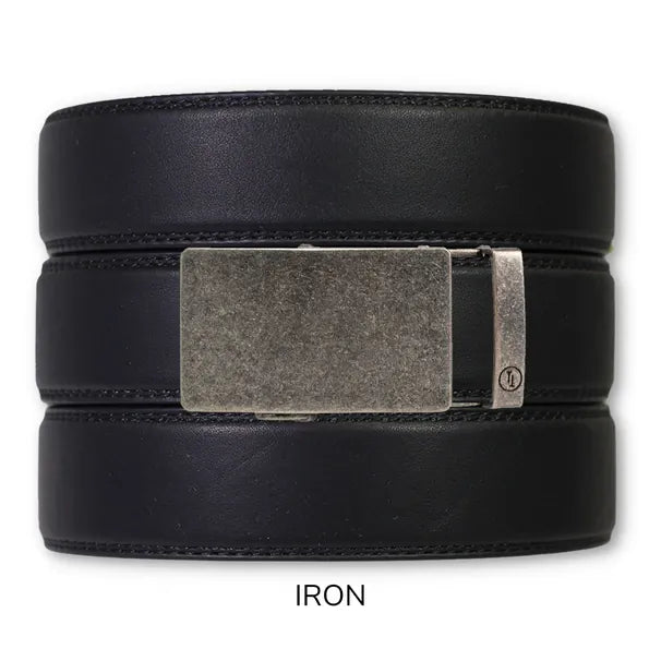 Tough Apparel Ratchet Belt EDC Black Leather Gun Belt Strap with Iron Lift Buckle