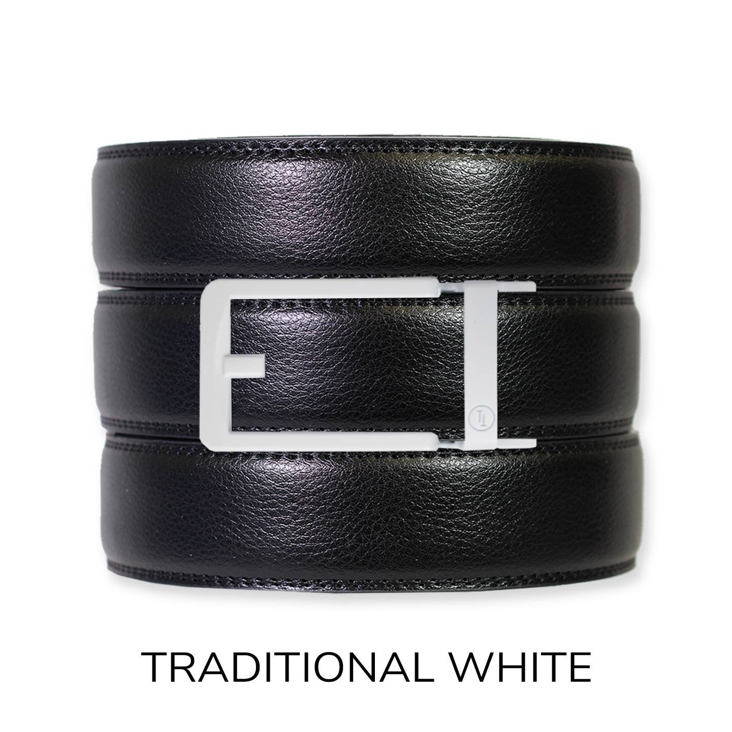 Tough Apparel Tough Apparel - Black Leather Ratchet Belt & Buckle Set: Traditional Platinum