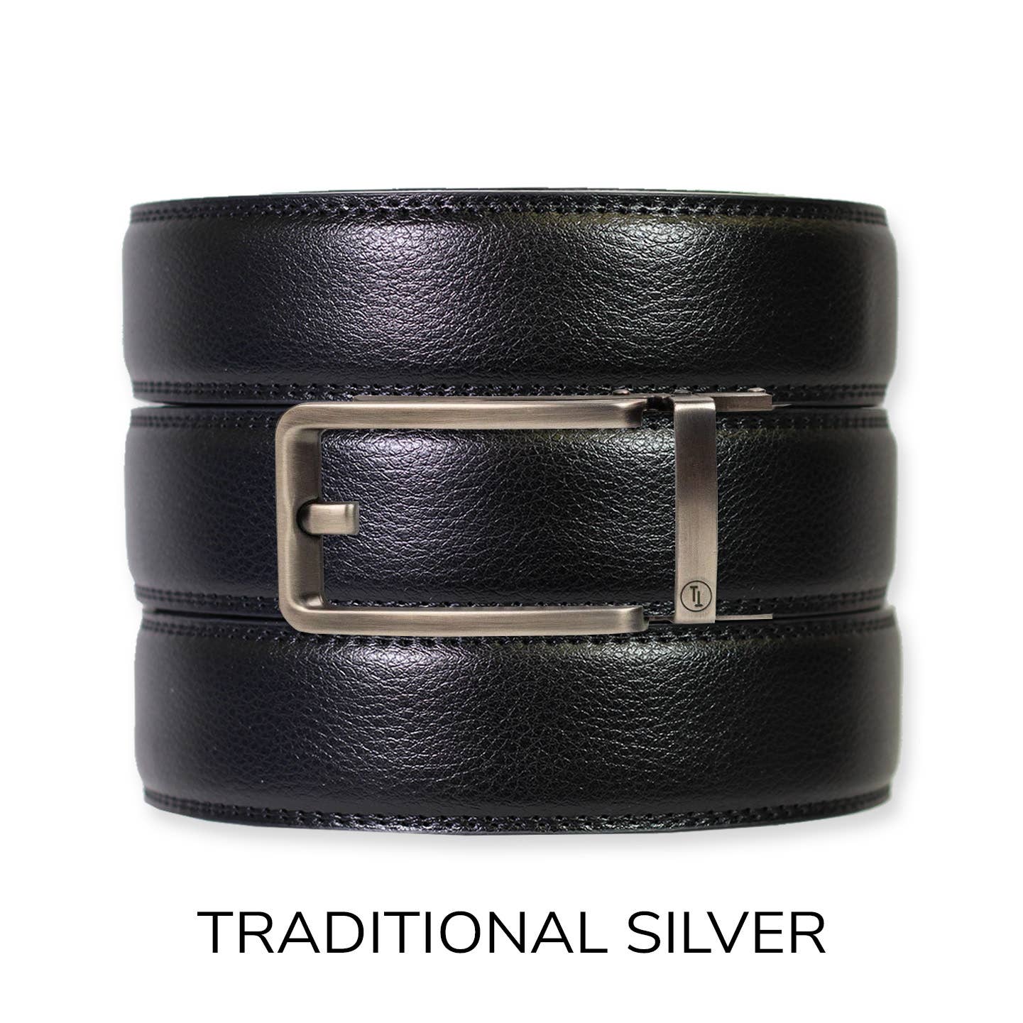 Tough Apparel Tough Apparel - Black Leather Ratchet Belt & Buckle Set: Traditional Silver
