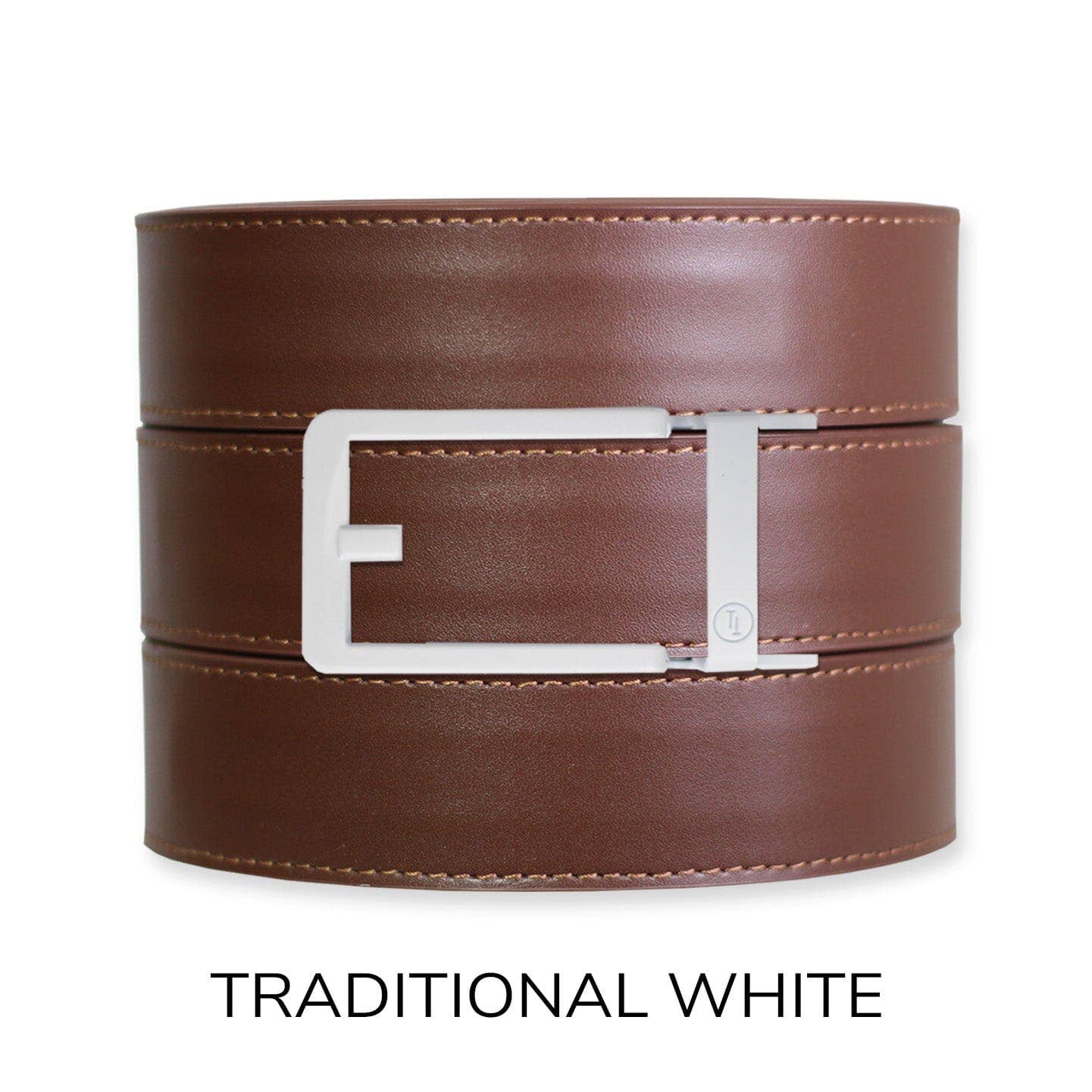 Tough Apparel Tough Apparel - Chestnut Top Grain Leather Ratchet Belt & Buckle Set: Brushed Gold / Pant Size 60 or Smaller