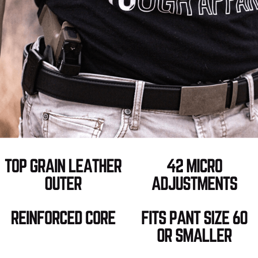 Tough Apparel Tough Apparel - EDC Black Leather Gun Ratchet Belt & Buckle Set: American Flag - Iron / Pant Size 60 or Smaller