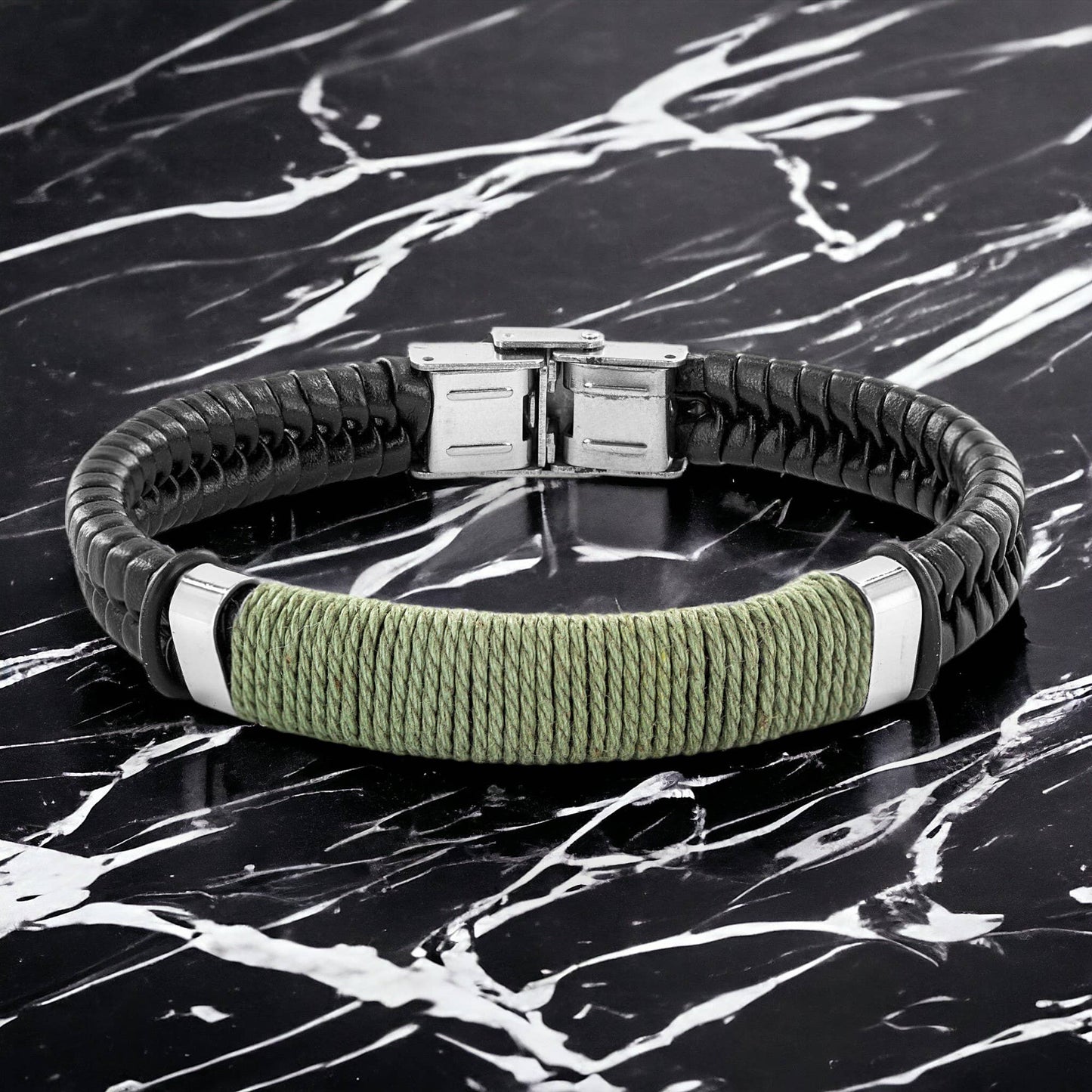 West Coast Jewelry West Coast Jewelry - Colored Twine Woven Black Leather Bracelet