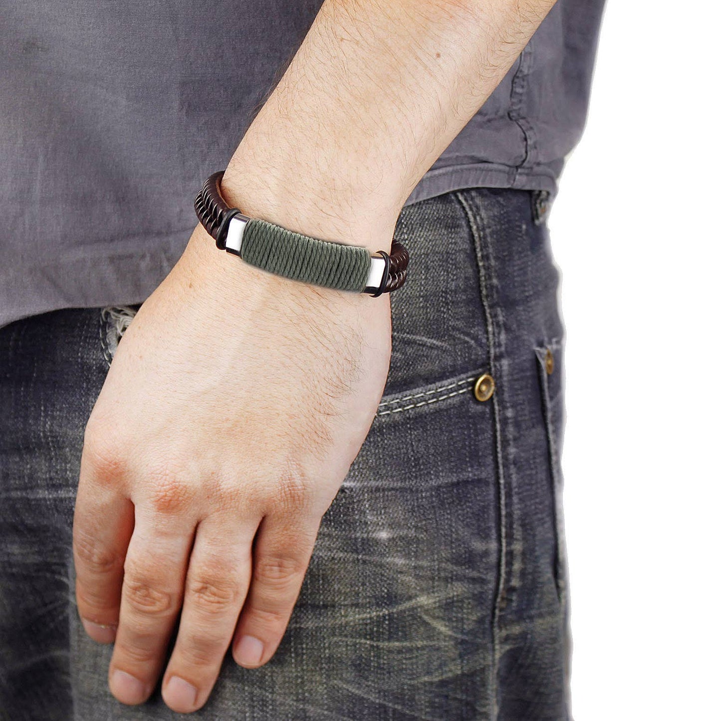 West Coast Jewelry West Coast Jewelry - Colored Twine Woven Black Leather Bracelet