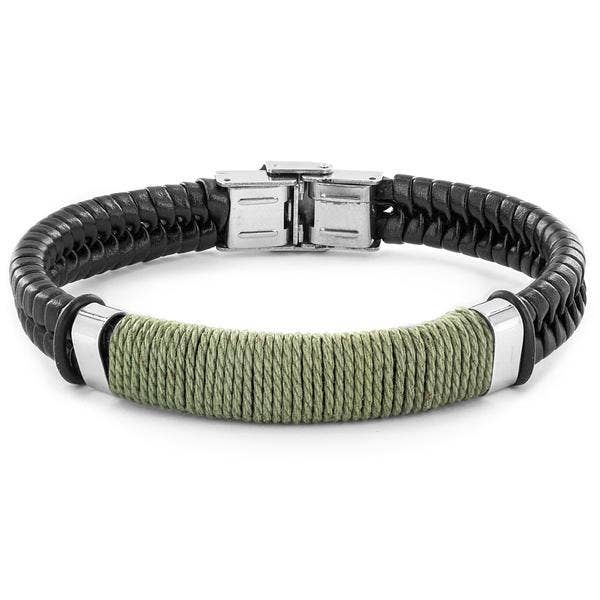 West Coast Jewelry West Coast Jewelry - Colored Twine Woven Black Leather Bracelet