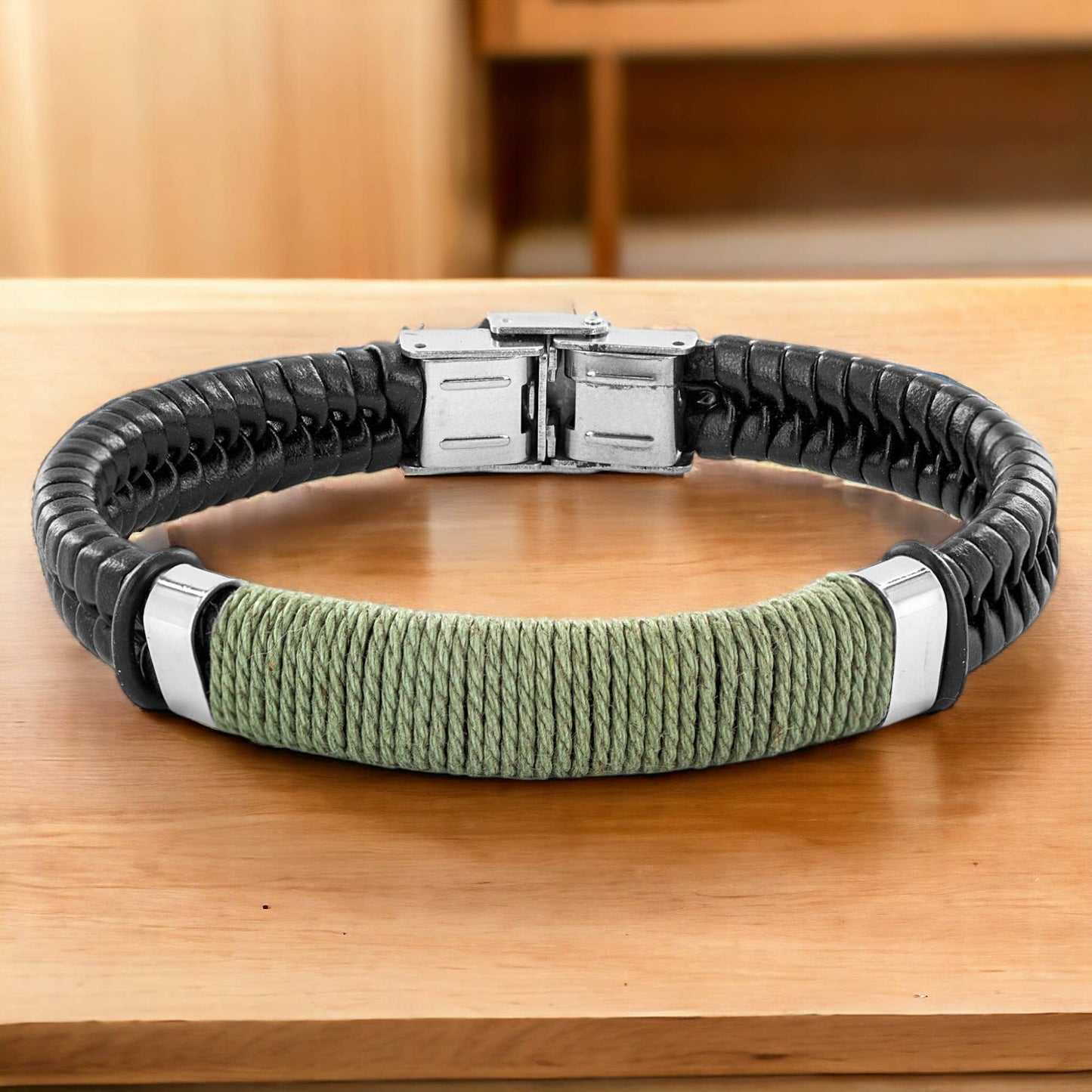 West Coast Jewelry West Coast Jewelry - Colored Twine Woven Black Leather Bracelet