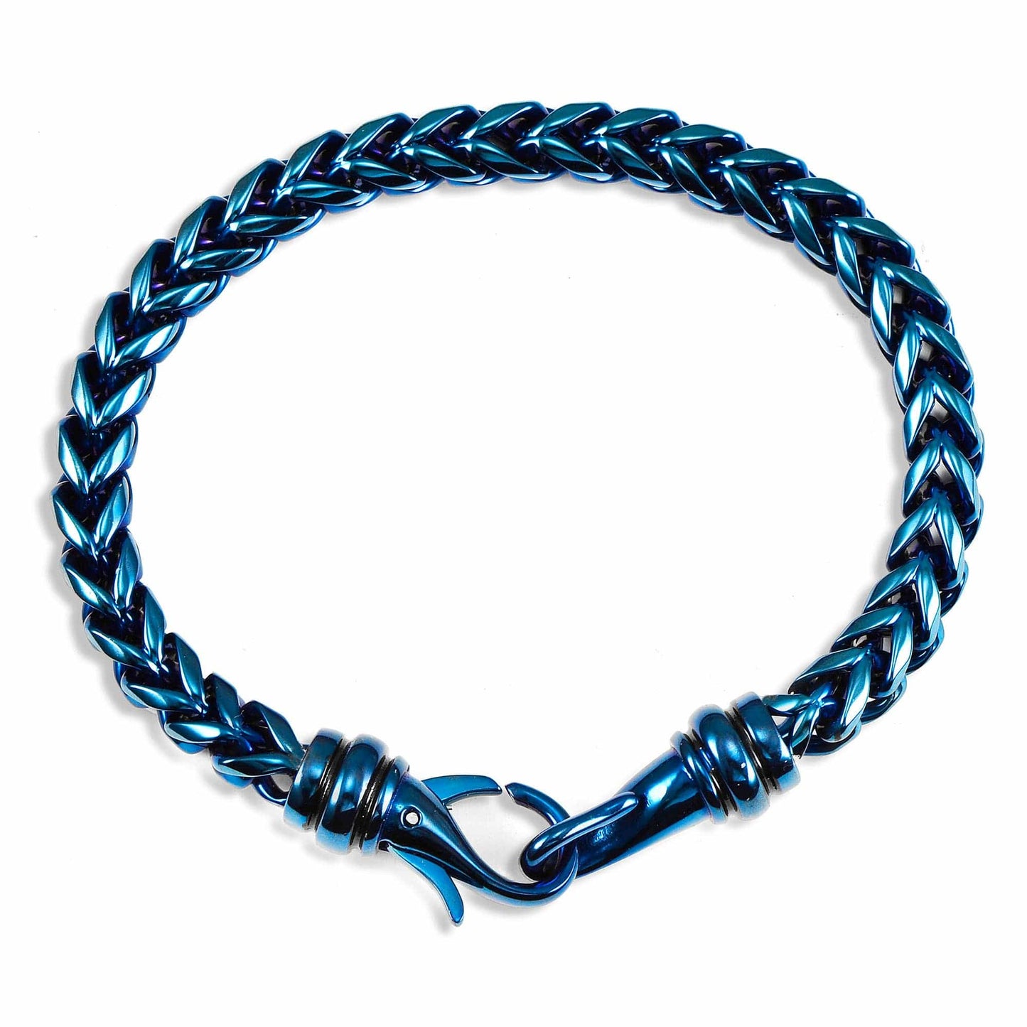 West Coast Jewelry West Coast Jewelry - Crucible Polished Stainless Steel Franco Chain Bracelet: Blue