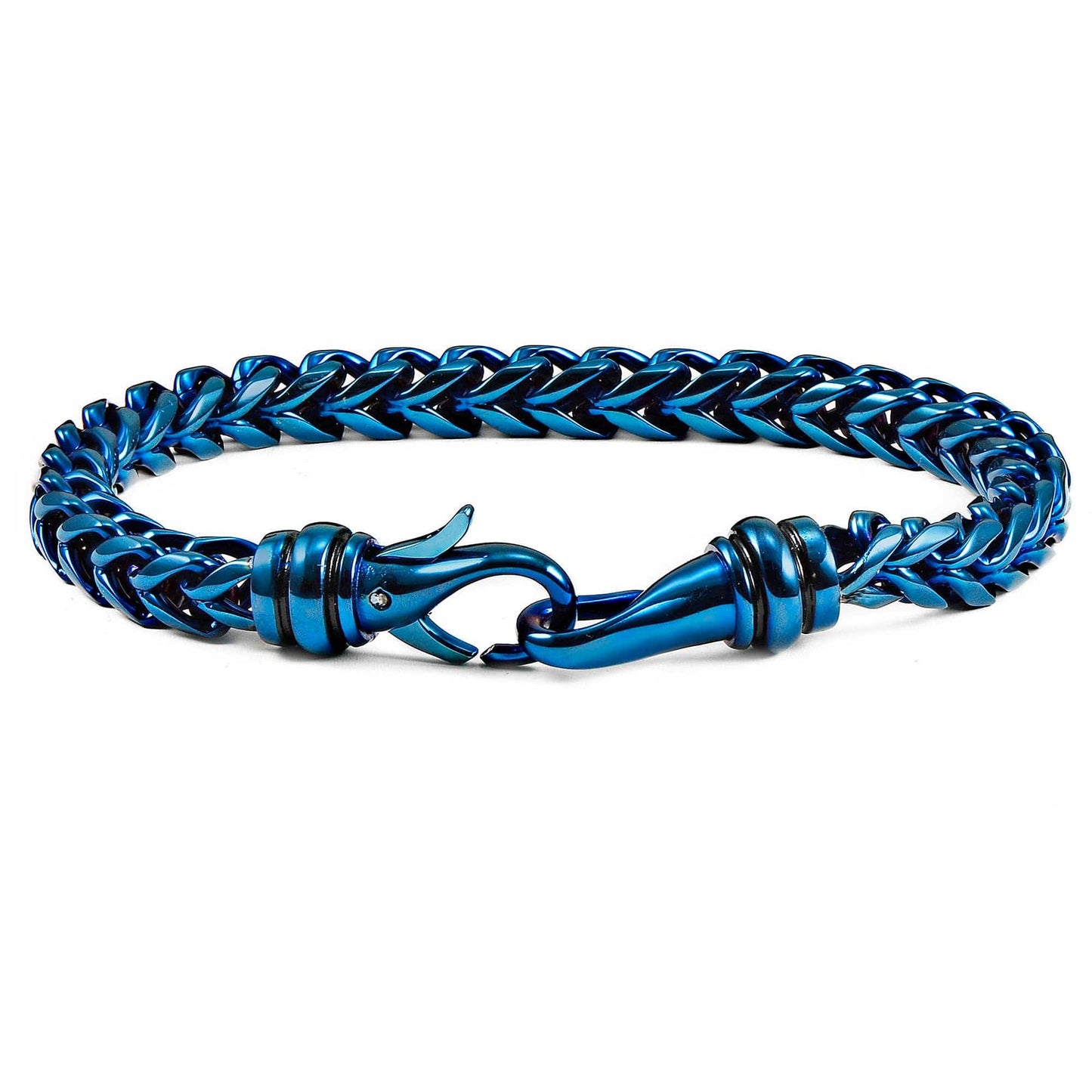 West Coast Jewelry West Coast Jewelry - Crucible Polished Stainless Steel Franco Chain Bracelet: Blue