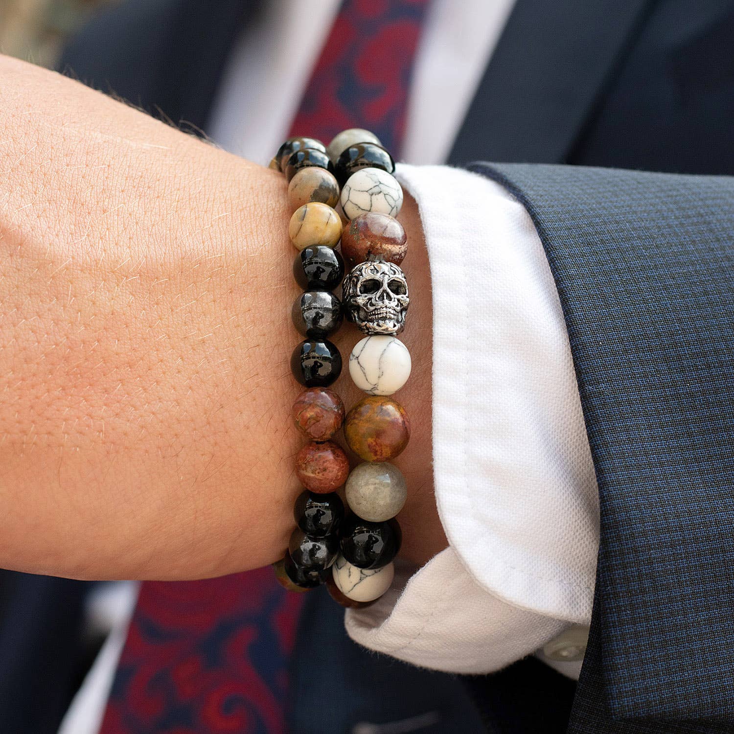 West Coast Jewelry West Coast Jewelry - Crucible Skull Howlite and Mixed Stone Stretch Bracelet