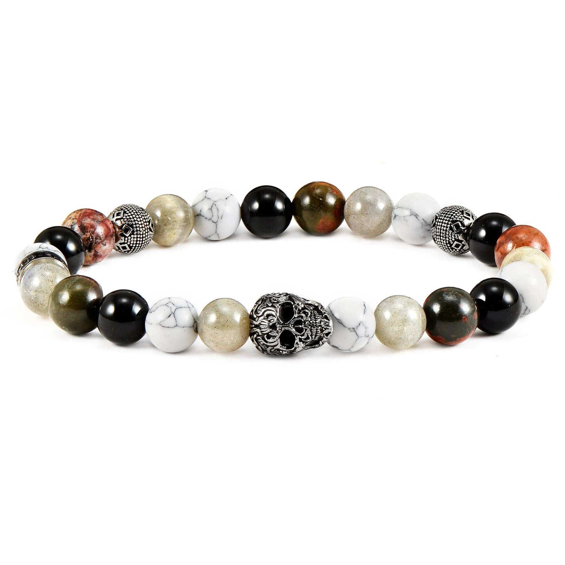 West Coast Jewelry West Coast Jewelry - Crucible Skull Howlite and Mixed Stone Stretch Bracelet