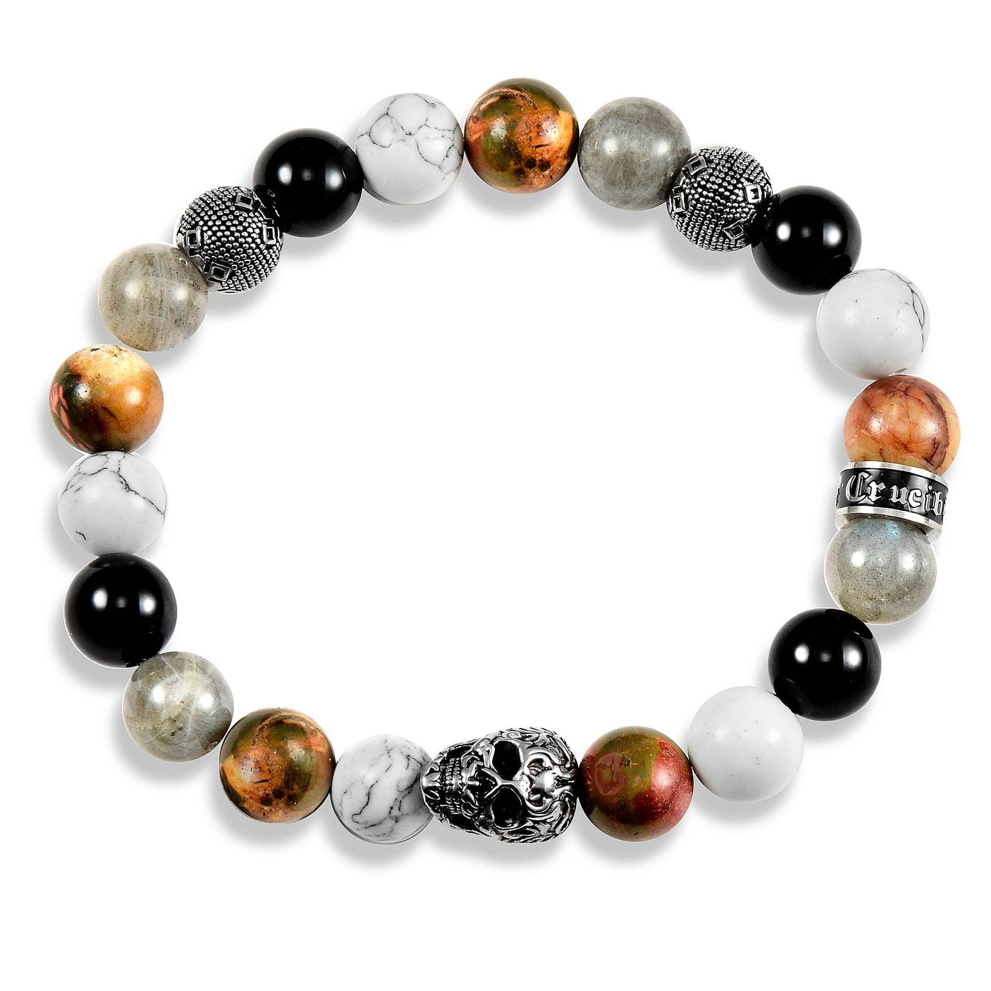 West Coast Jewelry West Coast Jewelry - Crucible Skull Howlite and Mixed Stone Stretch Bracelet