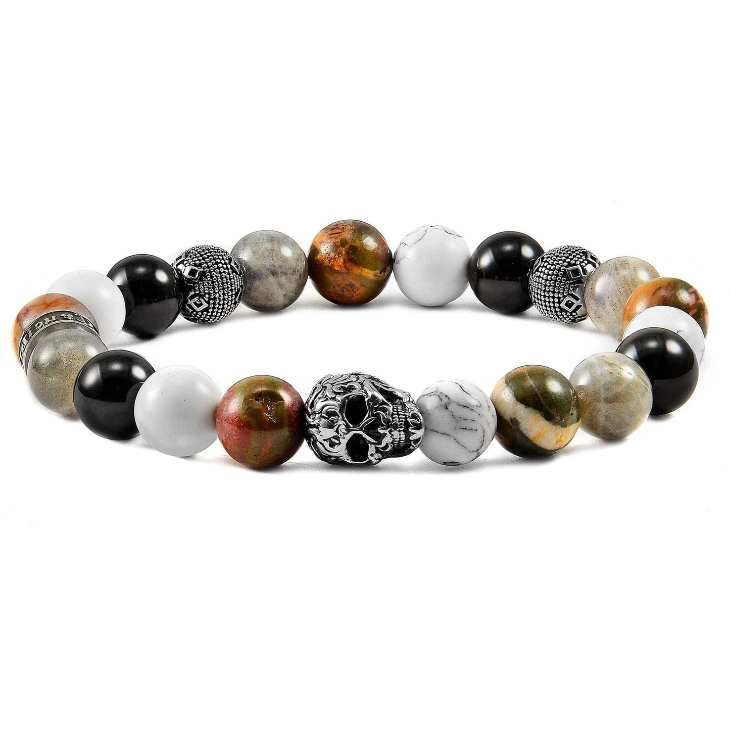 West Coast Jewelry West Coast Jewelry - Crucible Skull Howlite and Mixed Stone Stretch Bracelet