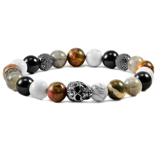 West Coast Jewelry West Coast Jewelry - Crucible Skull Howlite and Mixed Stone Stretch Bracelet