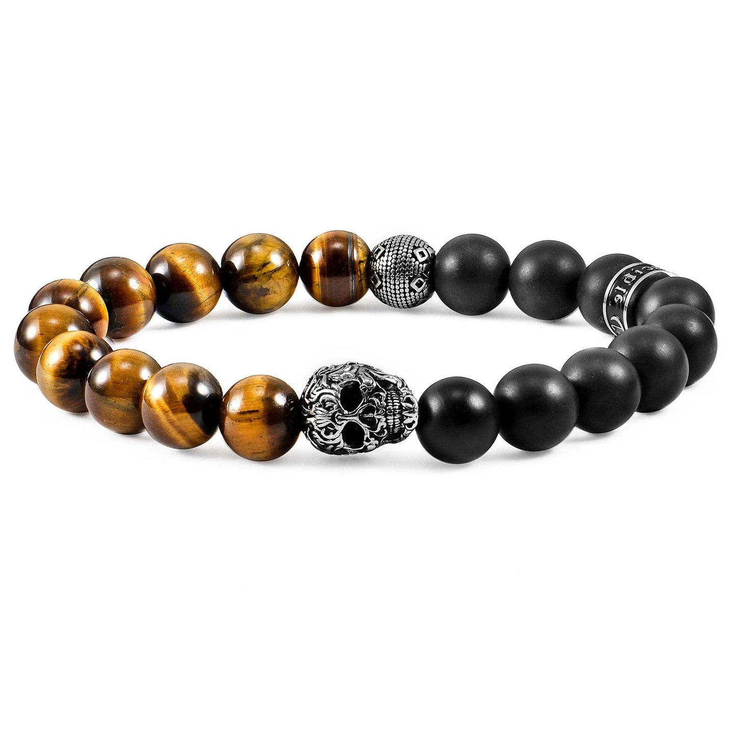West Coast Jewelry West Coast Jewelry - Crucible Skull Stone and Matte Onyx Stretch Bracelet (10mm): Picture Jasper