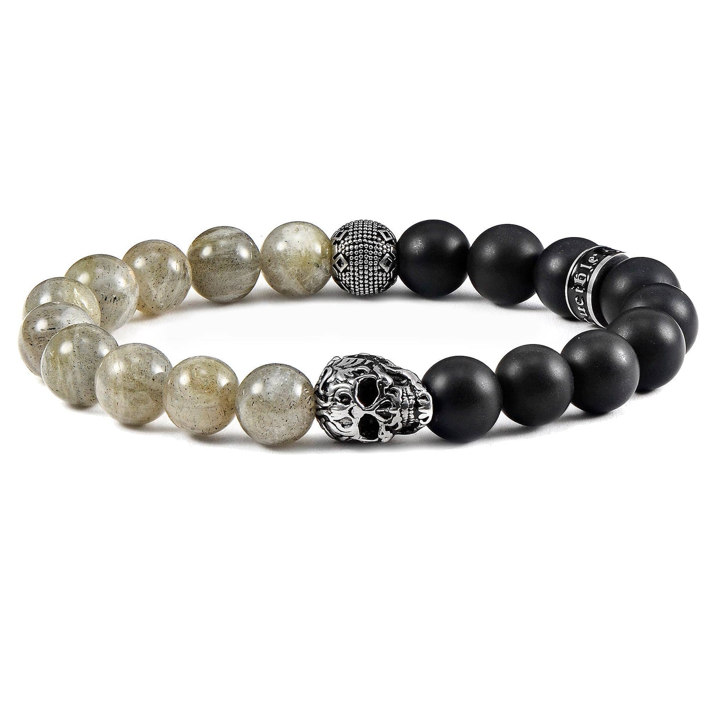 West Coast Jewelry West Coast Jewelry - Crucible Skull Stone and Matte Onyx Stretch Bracelet (10mm): Picture Jasper