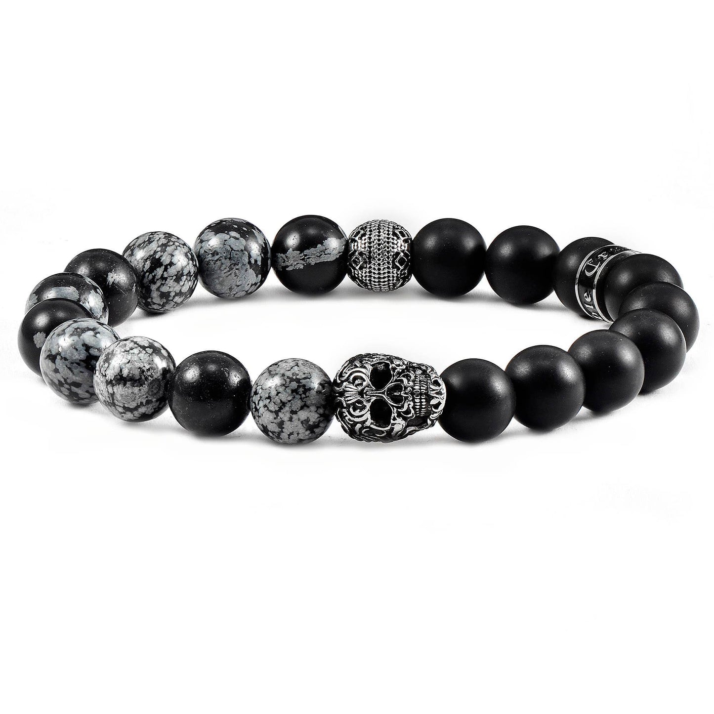 West Coast Jewelry West Coast Jewelry - Crucible Skull Stone and Matte Onyx Stretch Bracelet (10mm): Picture Jasper