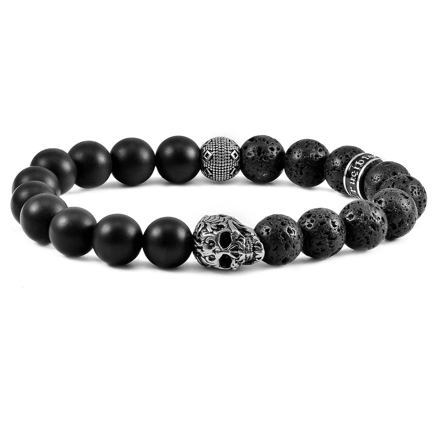 West Coast Jewelry West Coast Jewelry - Crucible Skull Stone and Matte Onyx Stretch Bracelet (10mm): Picture Jasper