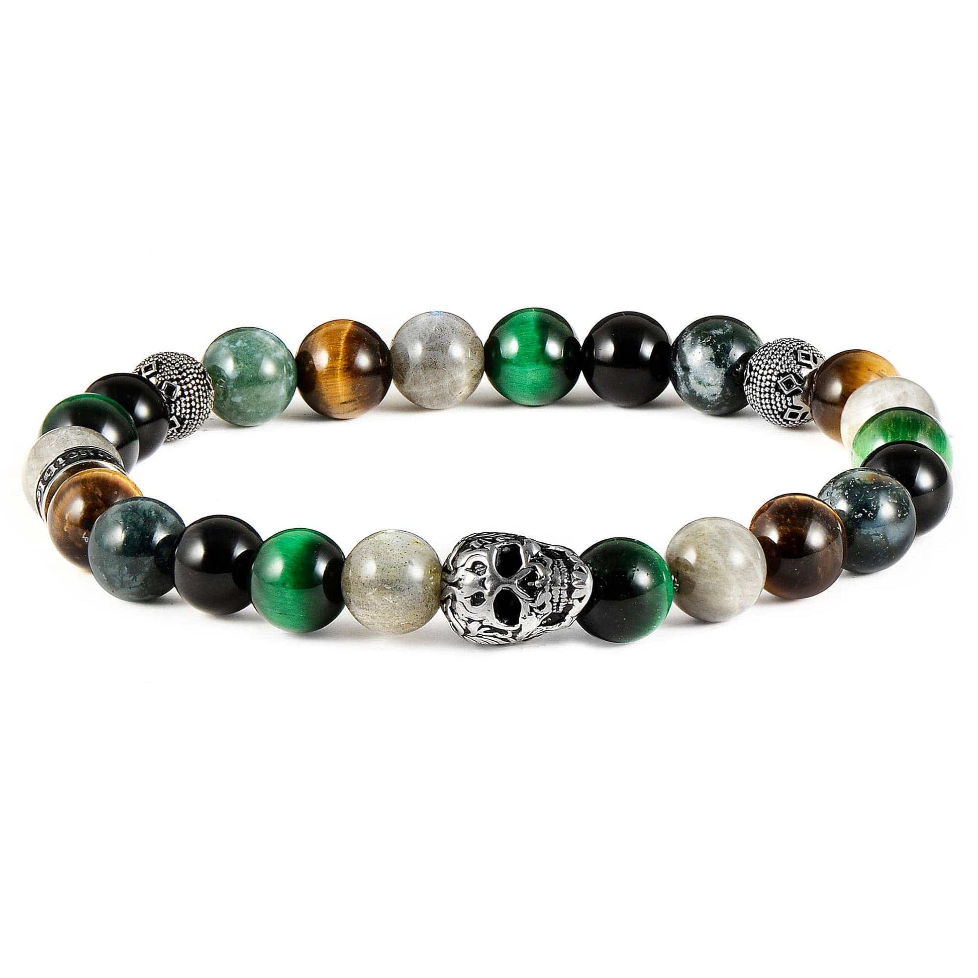 West Coast Jewelry West Coast Jewelry - Crucible Skull Tiger Eye and Mixed Stone Stretch Bracelet: 10mm