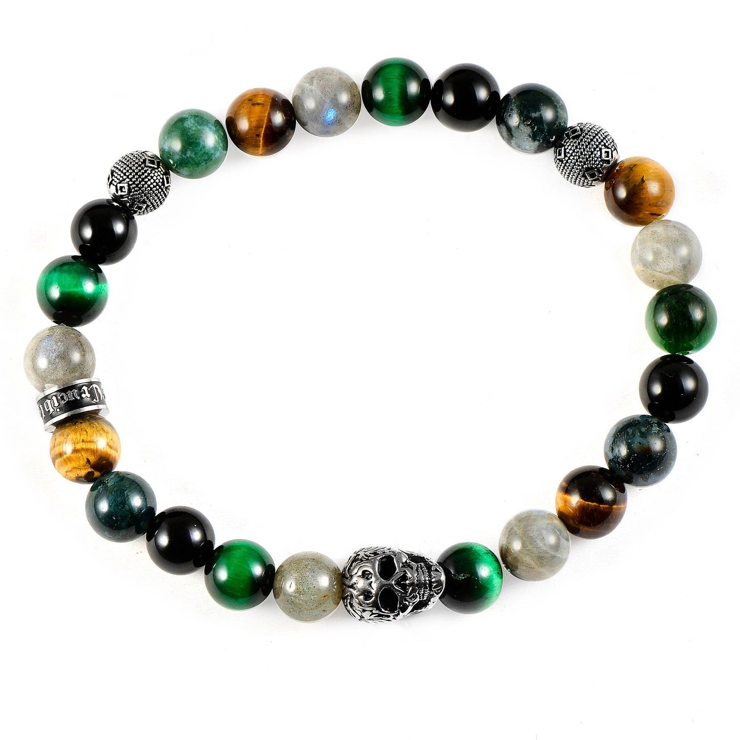 West Coast Jewelry West Coast Jewelry - Crucible Skull Tiger Eye and Mixed Stone Stretch Bracelet: 10mm