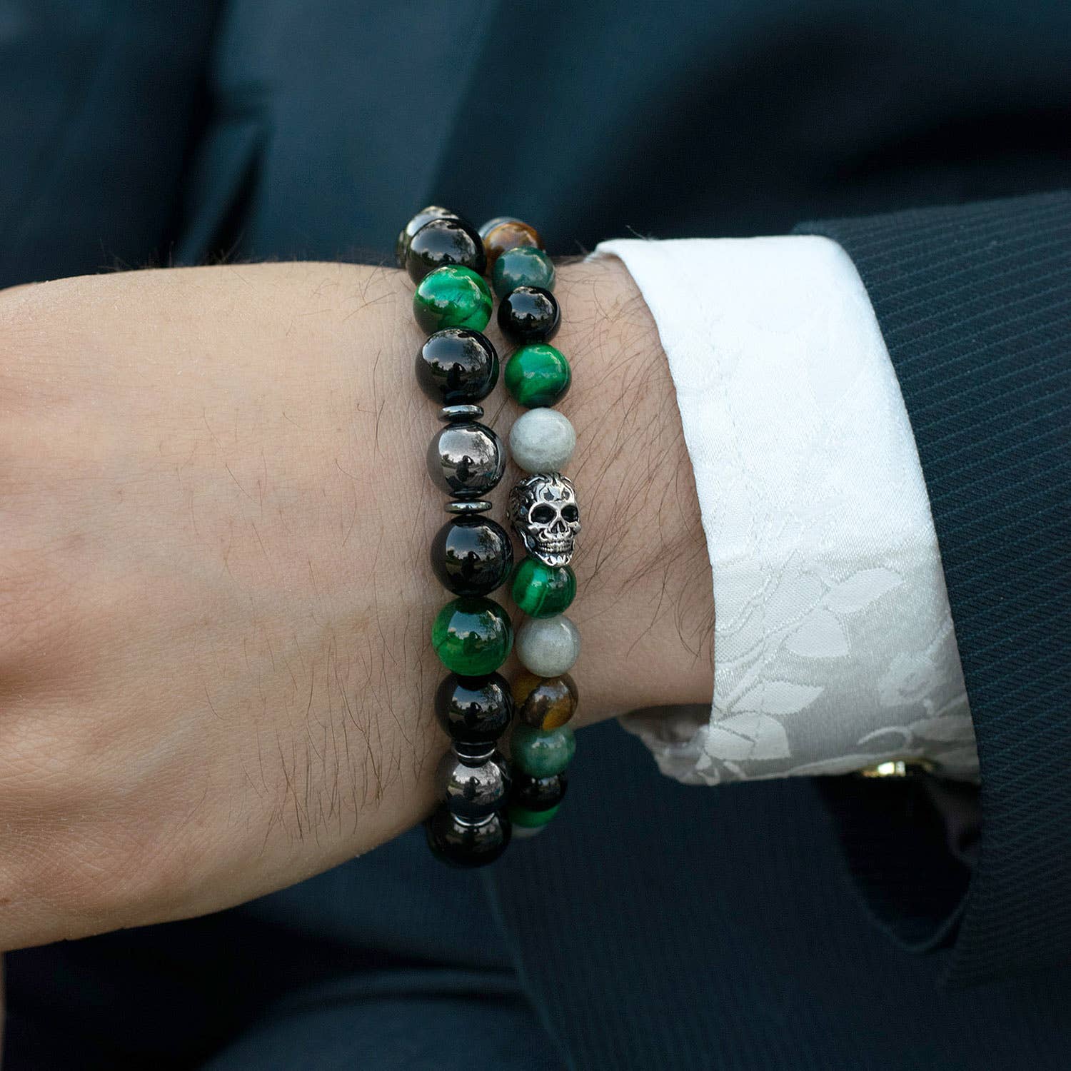 West Coast Jewelry West Coast Jewelry - Crucible Skull Tiger Eye and Mixed Stone Stretch Bracelet: 10mm