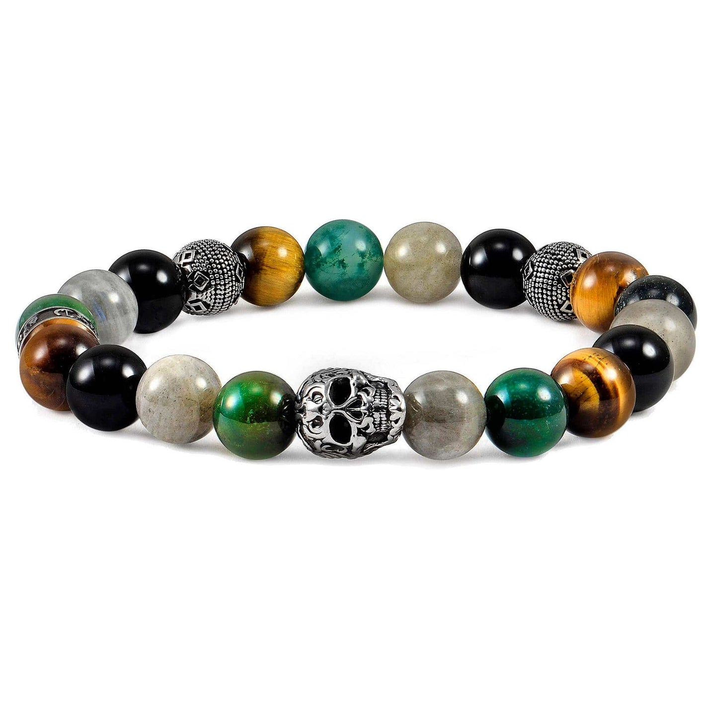West Coast Jewelry West Coast Jewelry - Crucible Skull Tiger Eye and Mixed Stone Stretch Bracelet: 10mm