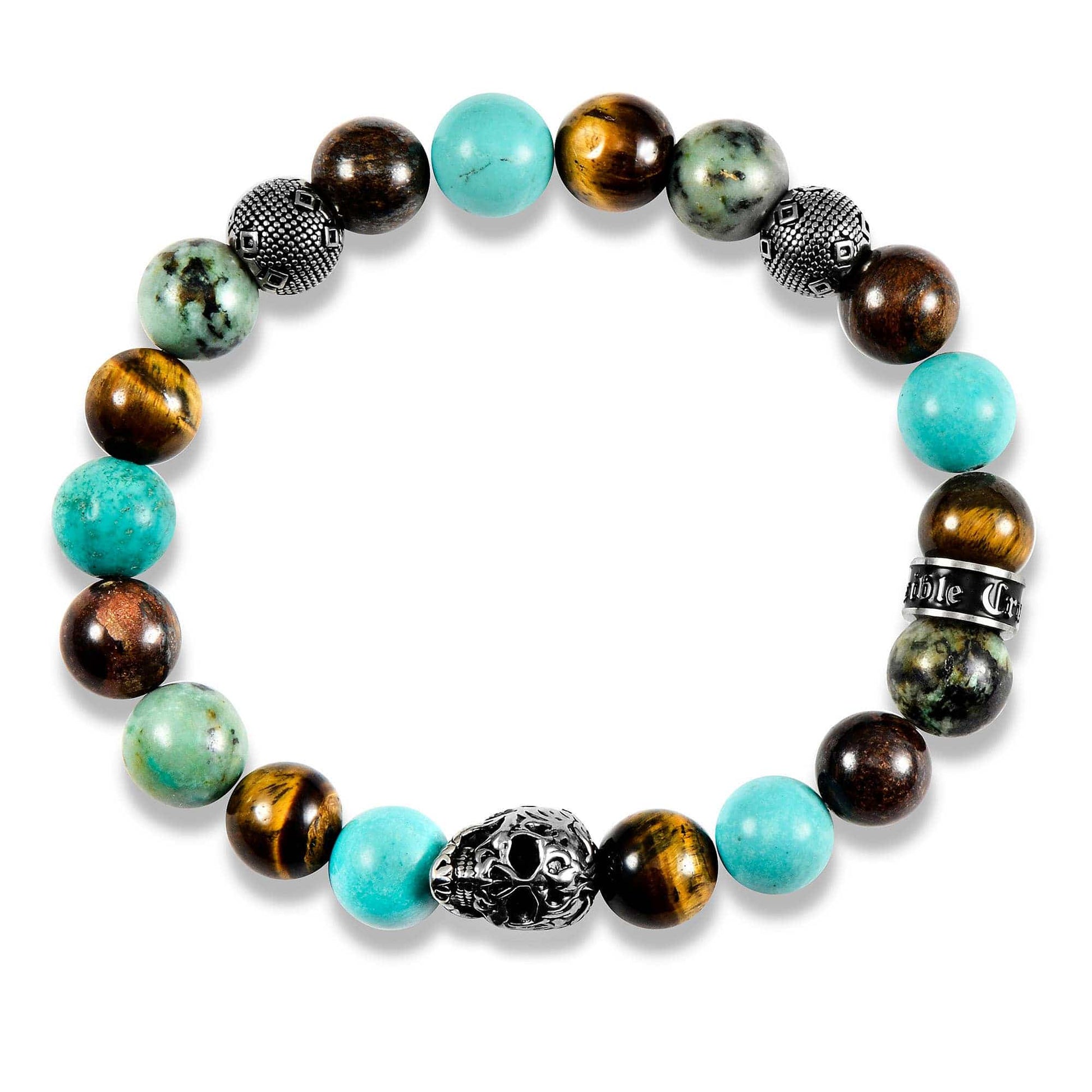 West Coast Jewelry West Coast Jewelry - Crucible Skull Turquoise and Mixed Stone Stretch Bracelet: 10mm
