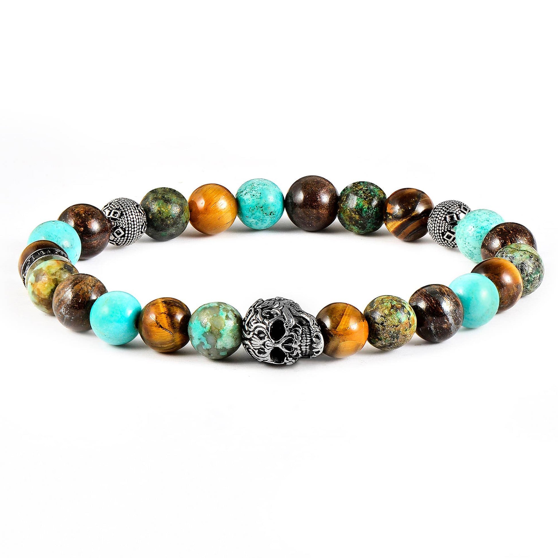 West Coast Jewelry West Coast Jewelry - Crucible Skull Turquoise and Mixed Stone Stretch Bracelet: 10mm