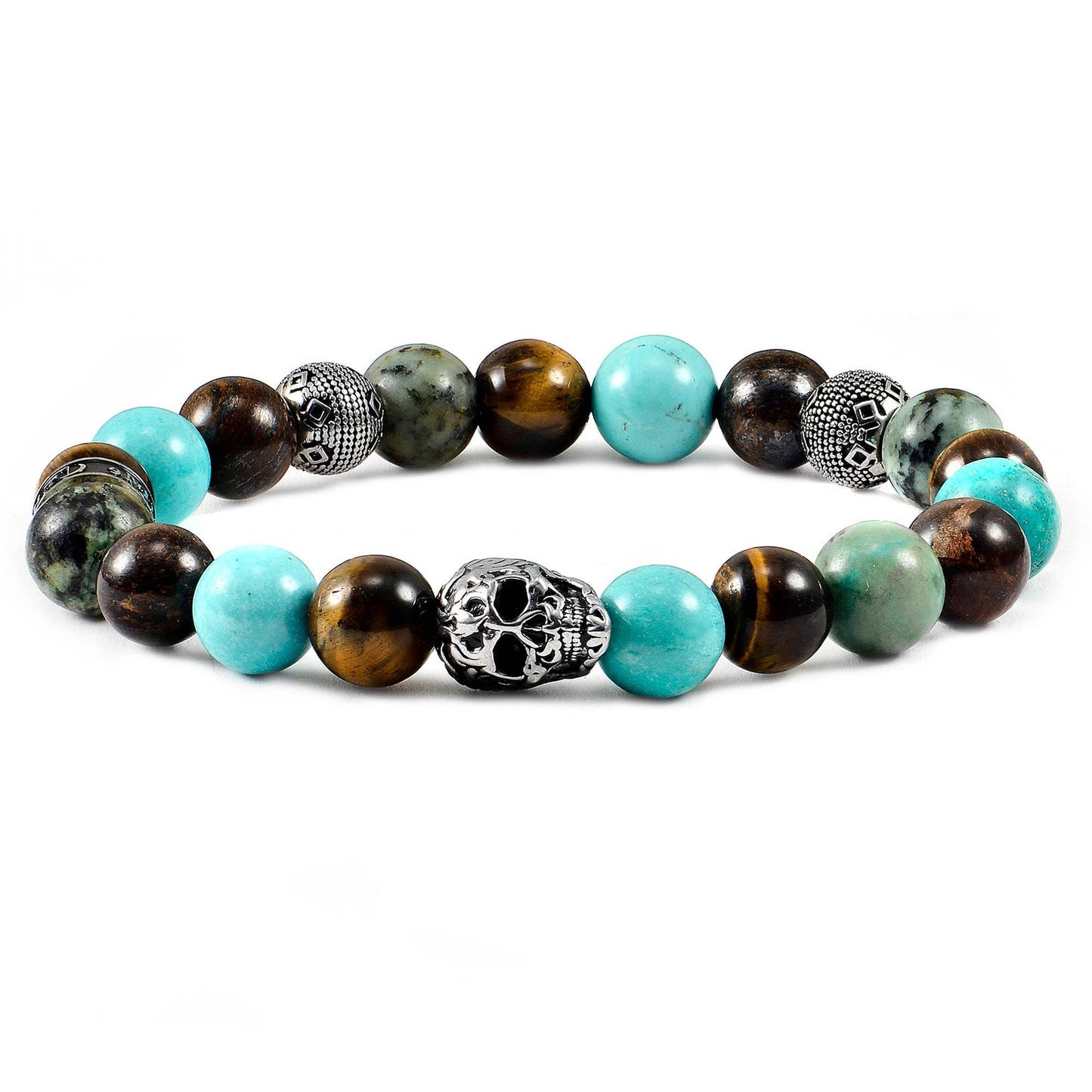West Coast Jewelry West Coast Jewelry - Crucible Skull Turquoise and Mixed Stone Stretch Bracelet: 10mm