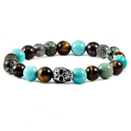 West Coast Jewelry West Coast Jewelry - Crucible Skull Turquoise and Mixed Stone Stretch Bracelet: 10mm