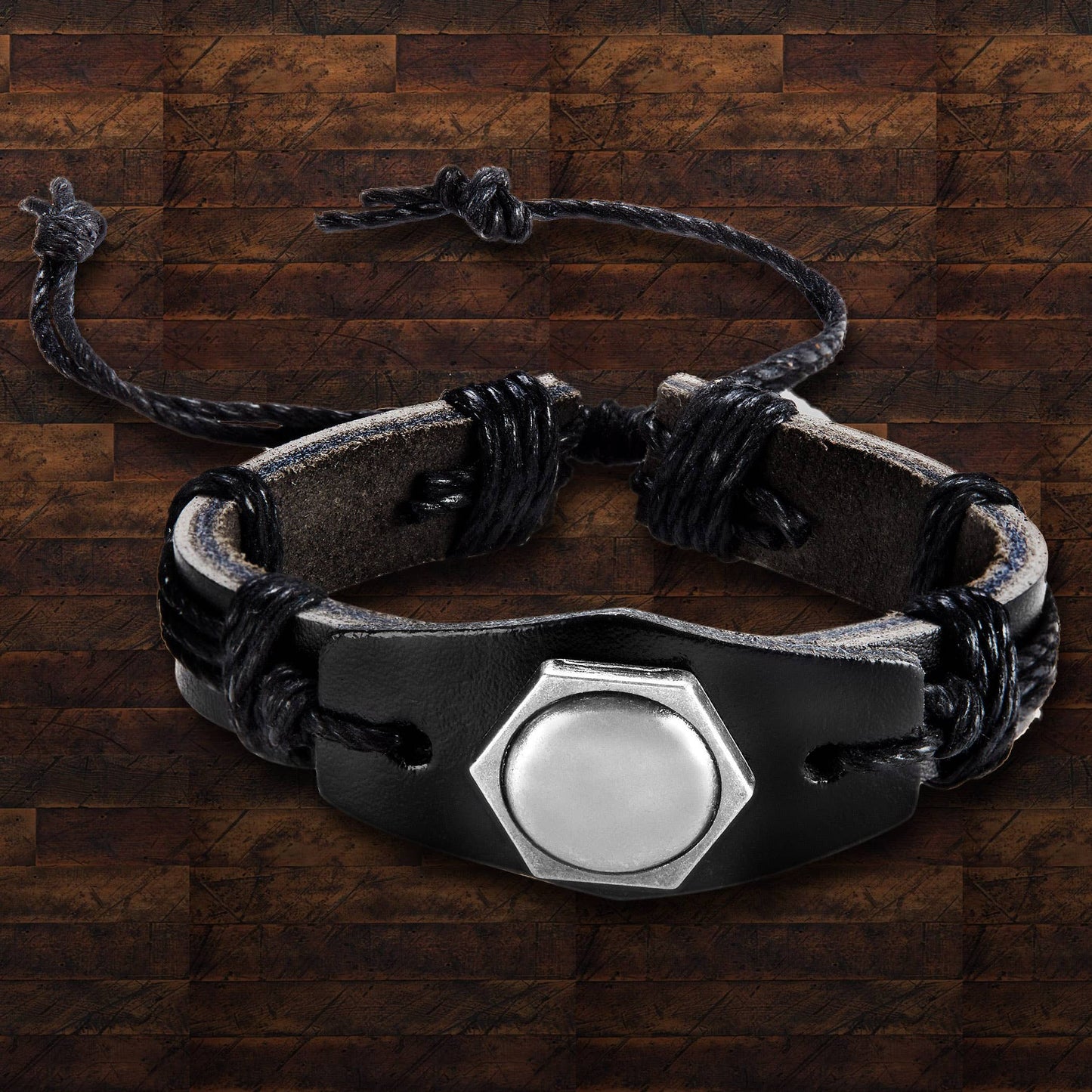 West Coast Jewelry West Coast Jewelry - Hexagon Stud Adjustable Leather Bracelet