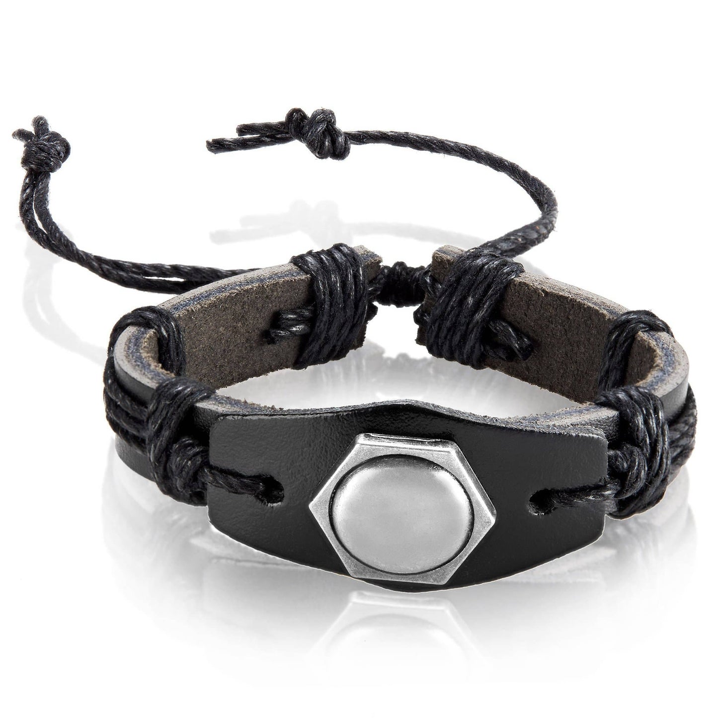 West Coast Jewelry West Coast Jewelry - Hexagon Stud Adjustable Leather Bracelet