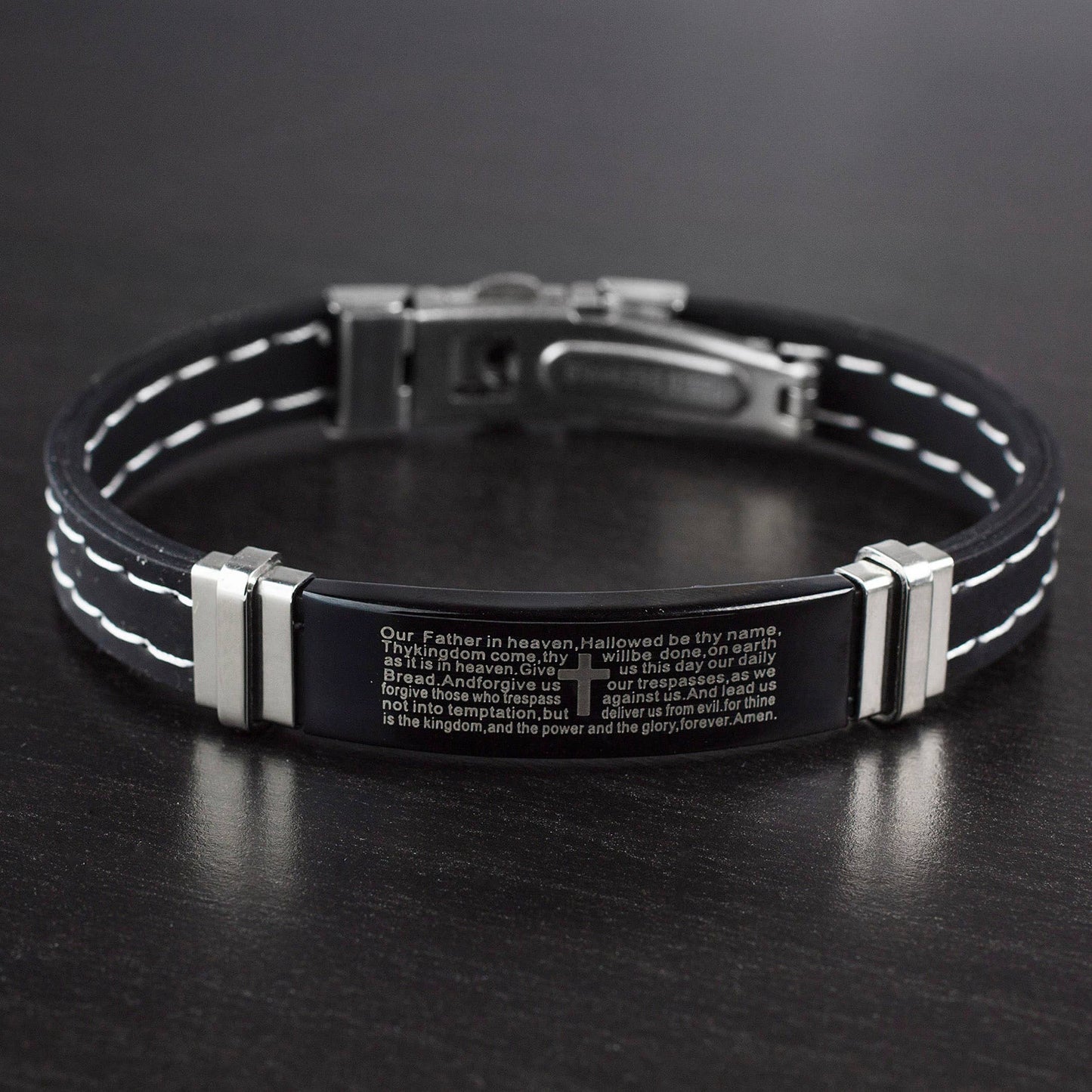West Coast Jewelry West Coast Jewelry - Lord's Prayer Black Plated Plate Stitched Rubber Bracelet