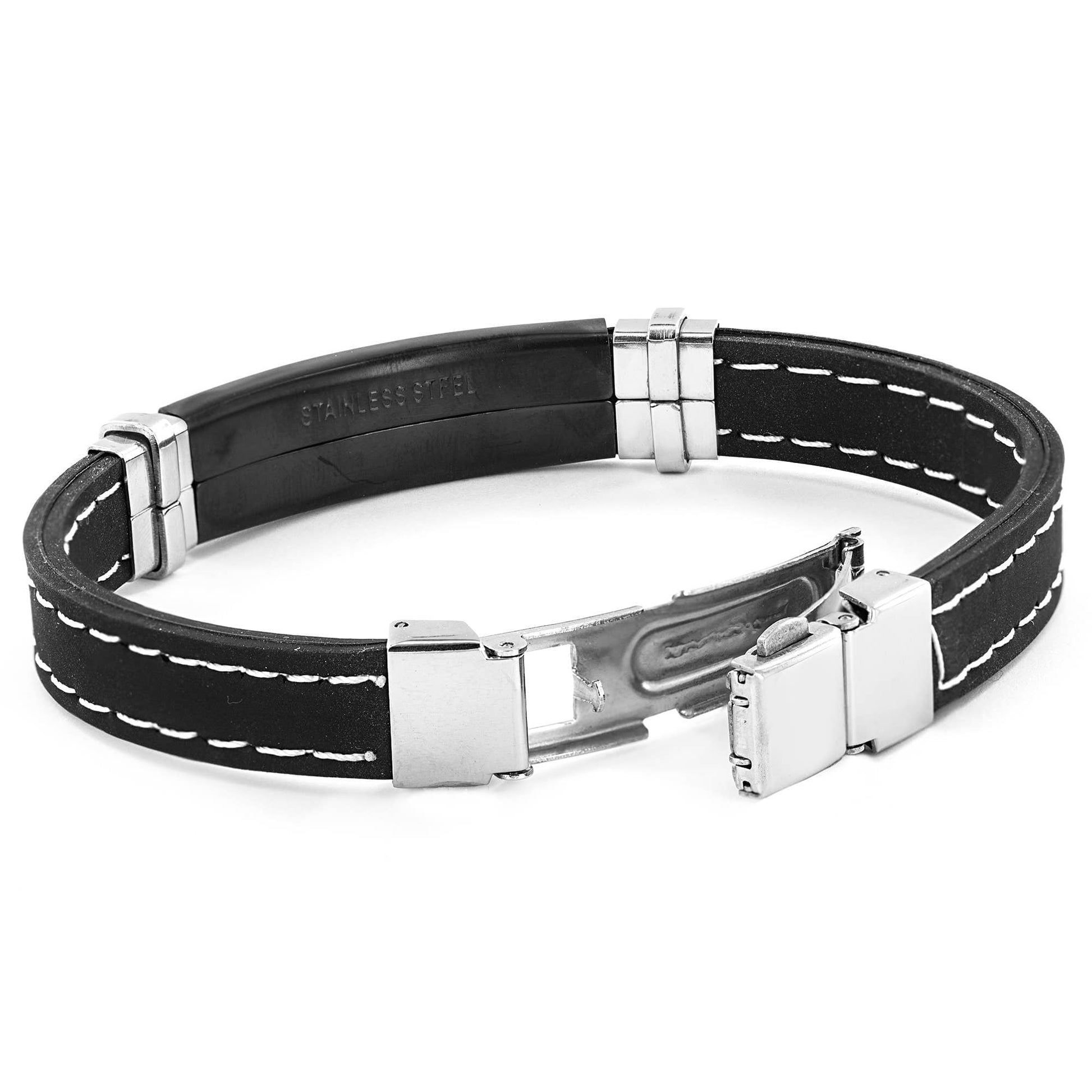 West Coast Jewelry West Coast Jewelry - Lord's Prayer Black Plated Plate Stitched Rubber Bracelet