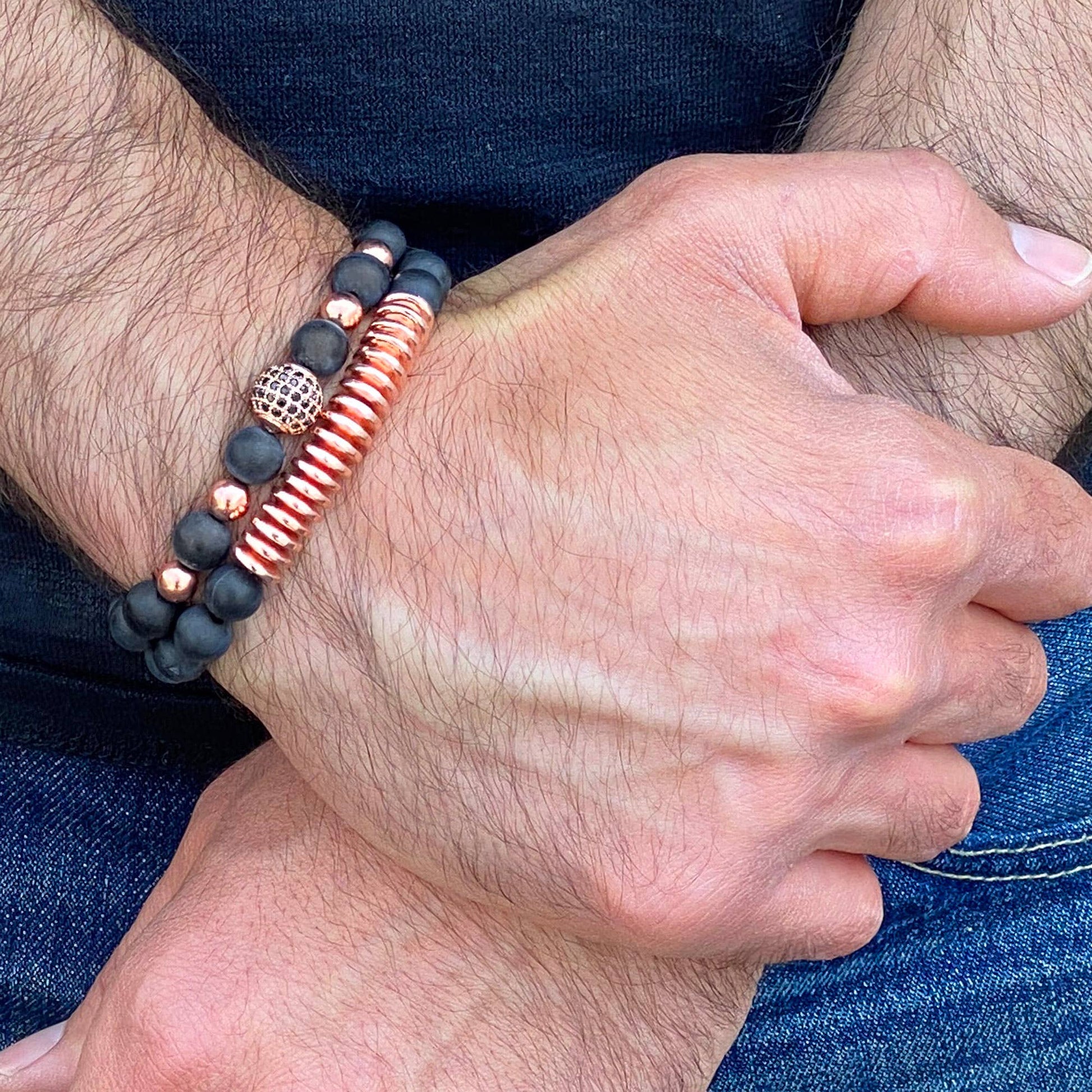 West Coast Jewelry West Coast Jewelry - Matte Agate and Hematite Beaded Bracelet Set