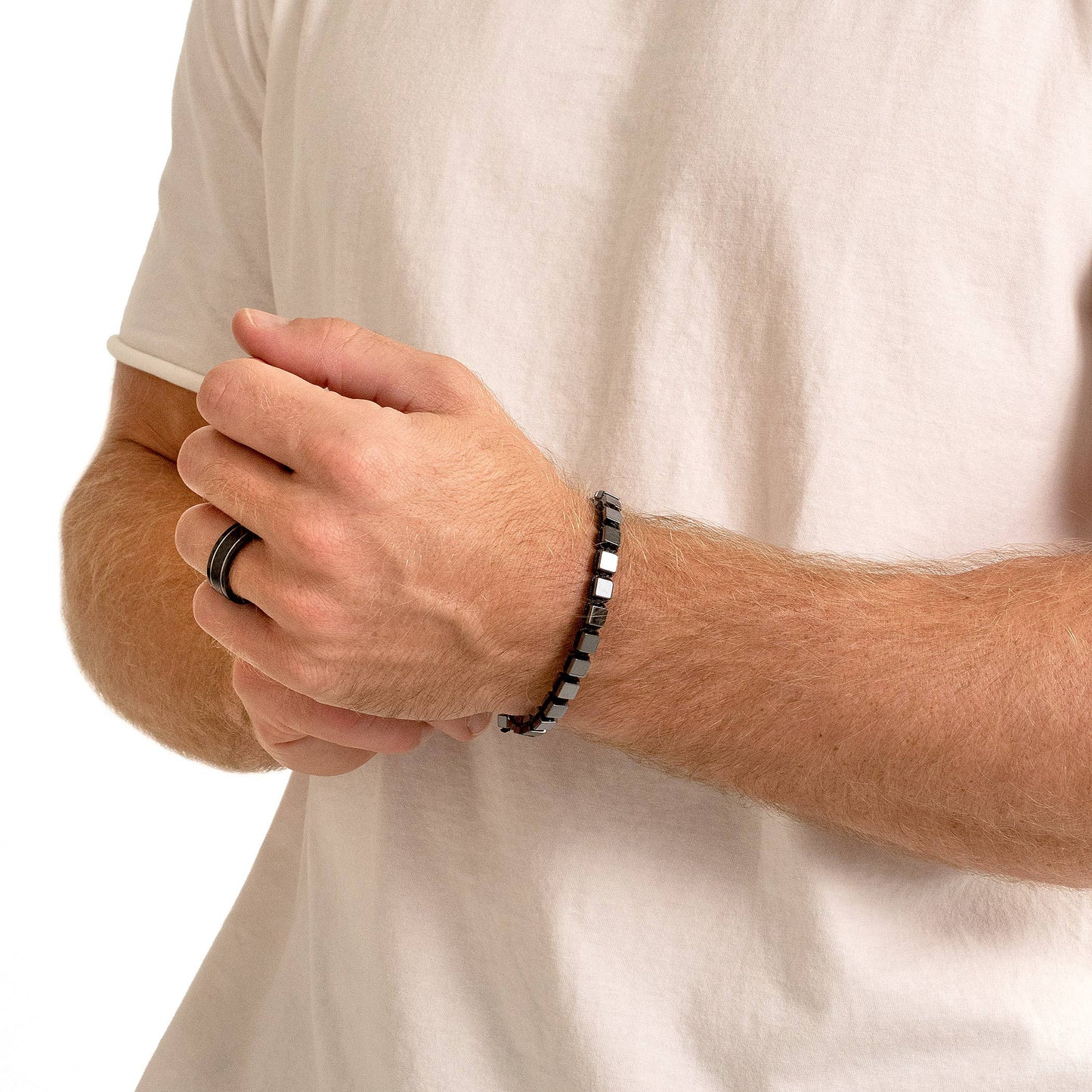 West Coast Jewelry West Coast Jewelry - Medium Hematite Cube Stone Adjustable Bracelet - 6mm