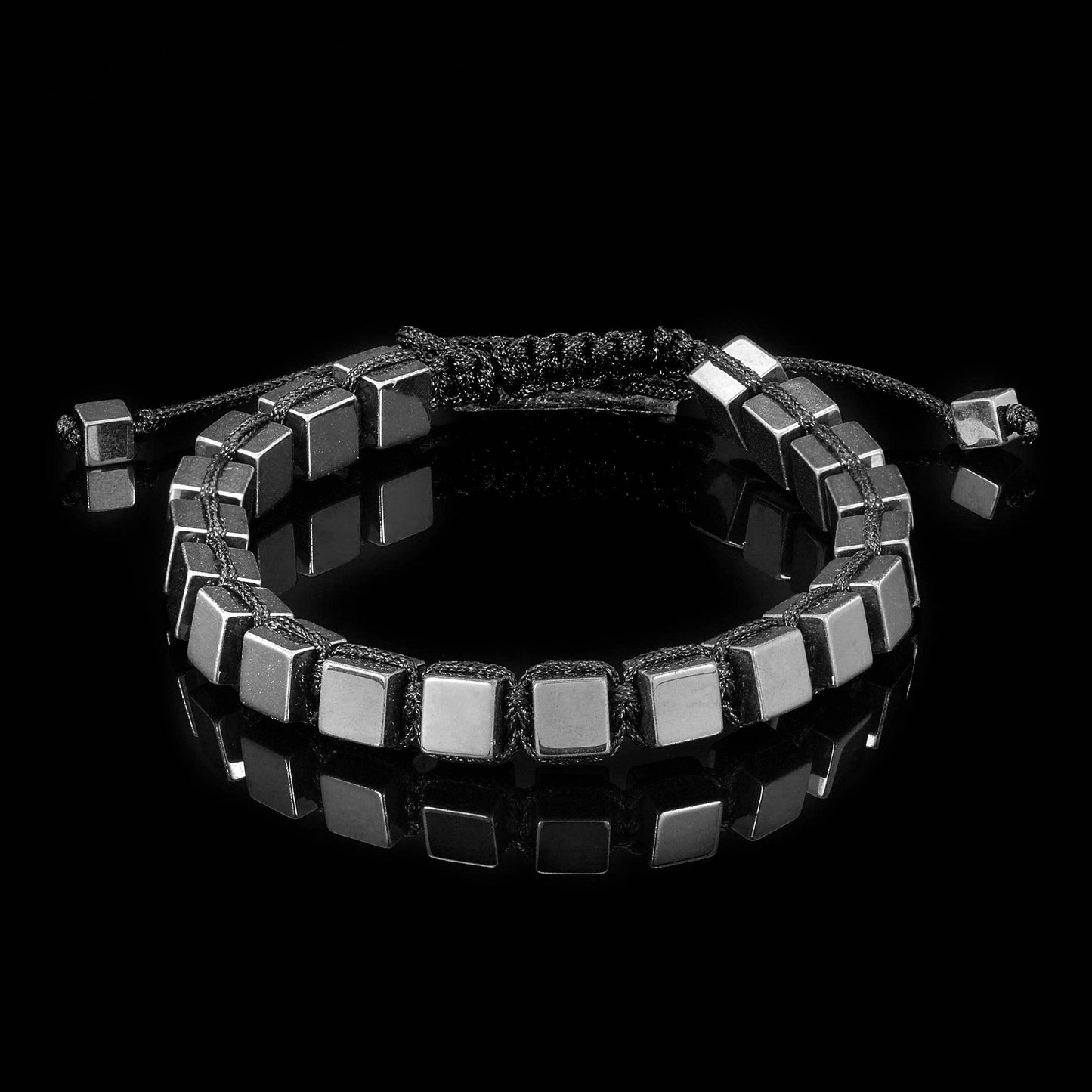 West Coast Jewelry West Coast Jewelry - Medium Hematite Cube Stone Adjustable Bracelet - 6mm