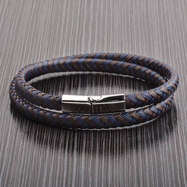 West Coast Jewelry West Coast Jewelry - Men's Blue and Brown Leather Bracelet