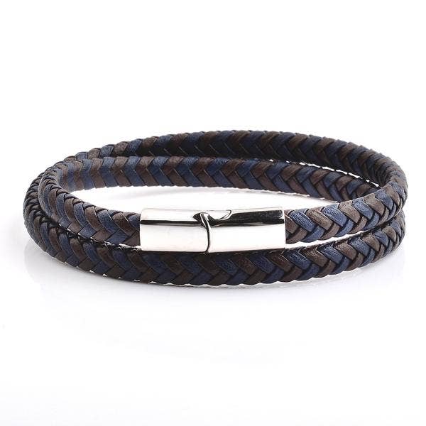 West Coast Jewelry West Coast Jewelry - Men's Blue and Brown Leather Bracelet