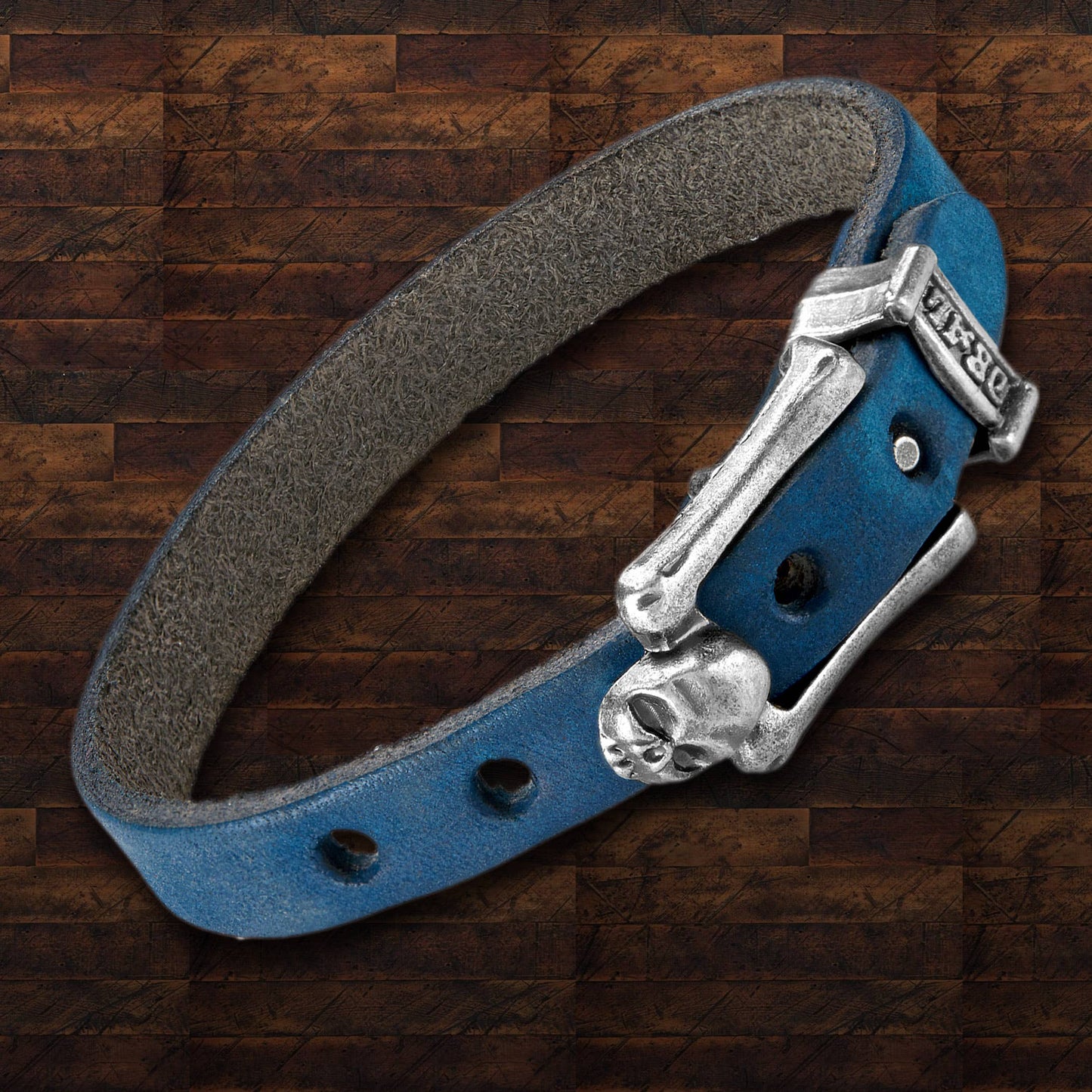 West Coast Jewelry West Coast Jewelry - Men's Leather Skull Buckle Bracelet: Blue