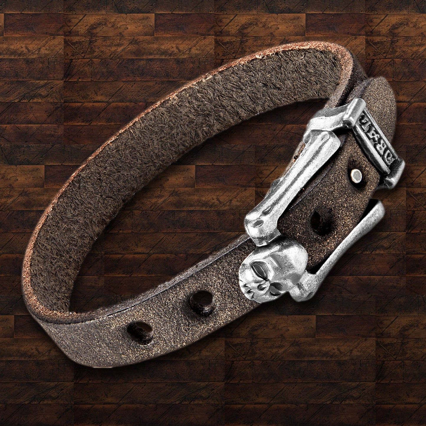 West Coast Jewelry West Coast Jewelry - Men's Leather Skull Buckle Bracelet: Brown